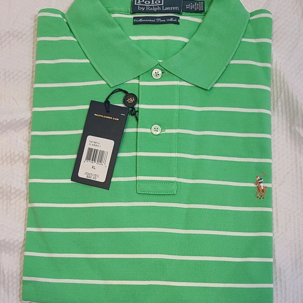 Polo by Ralph Lauren Green Striped Men's Shirt XL - Picture 6 of 7